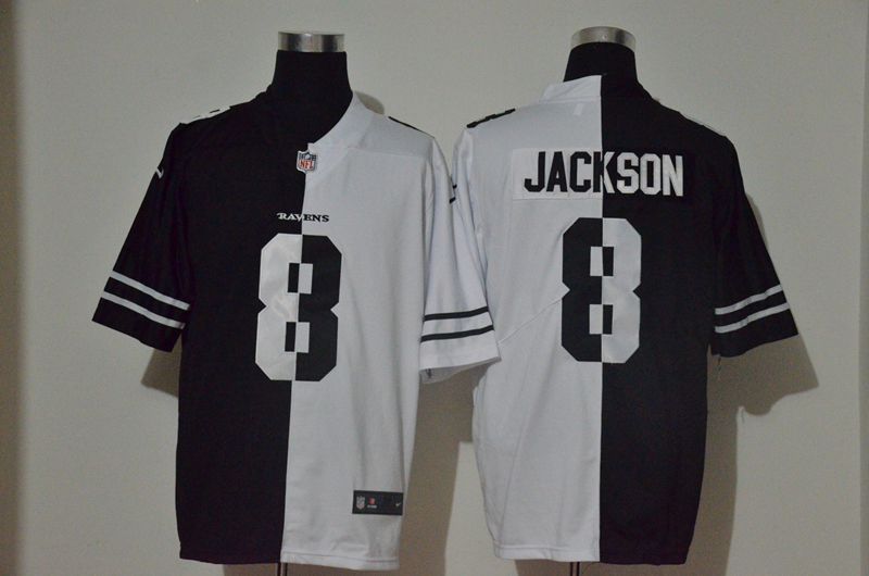 Men Baltimore Ravens #8 Jackson Black white Half version 2020 Nike NFL Jerseys